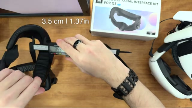 Calipers measuring the AMVR FC3 forehead section at 3.5 centimetres